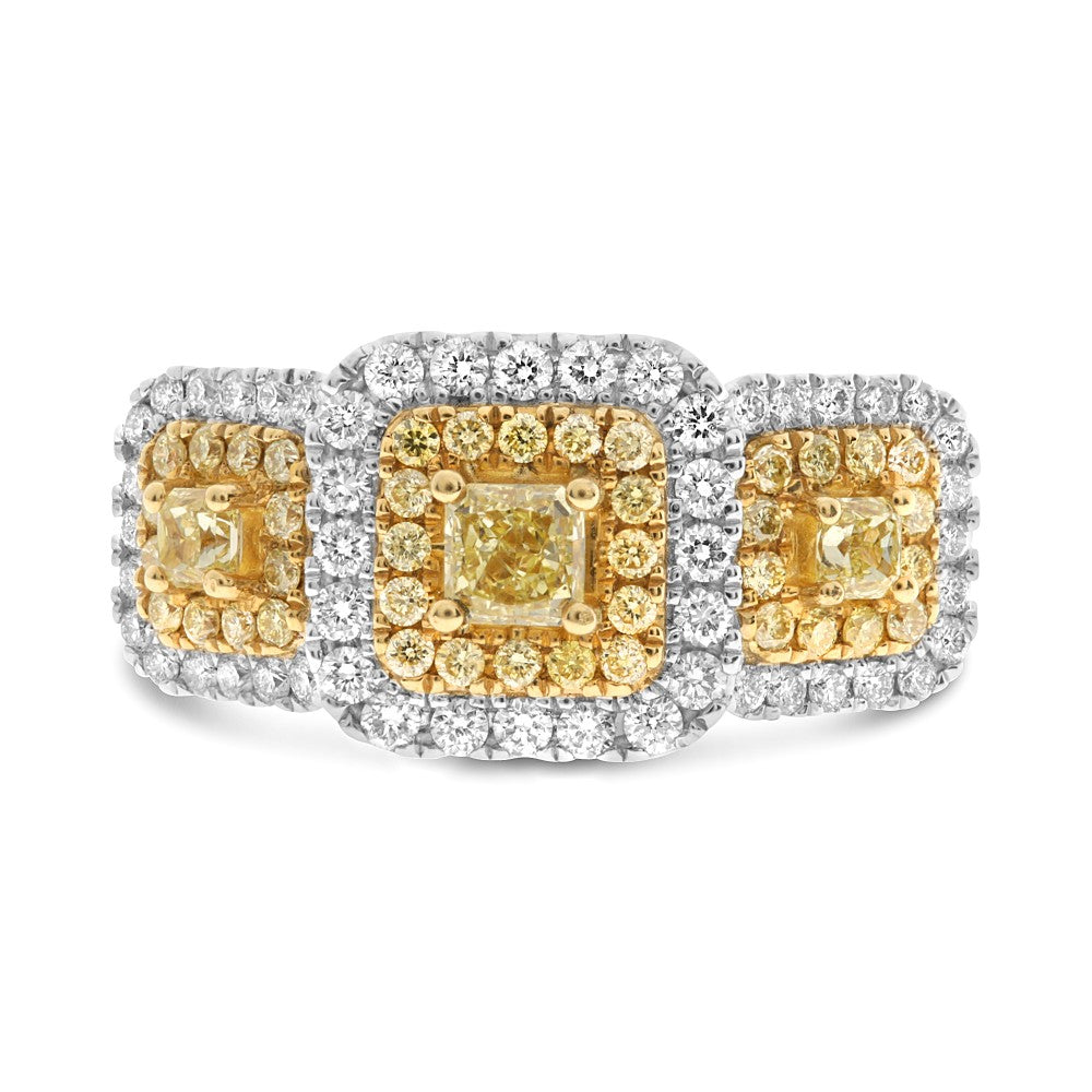 Yellow Diamond Three-Stone Double Halo Ring - Talisman Collection Fine Jewelers