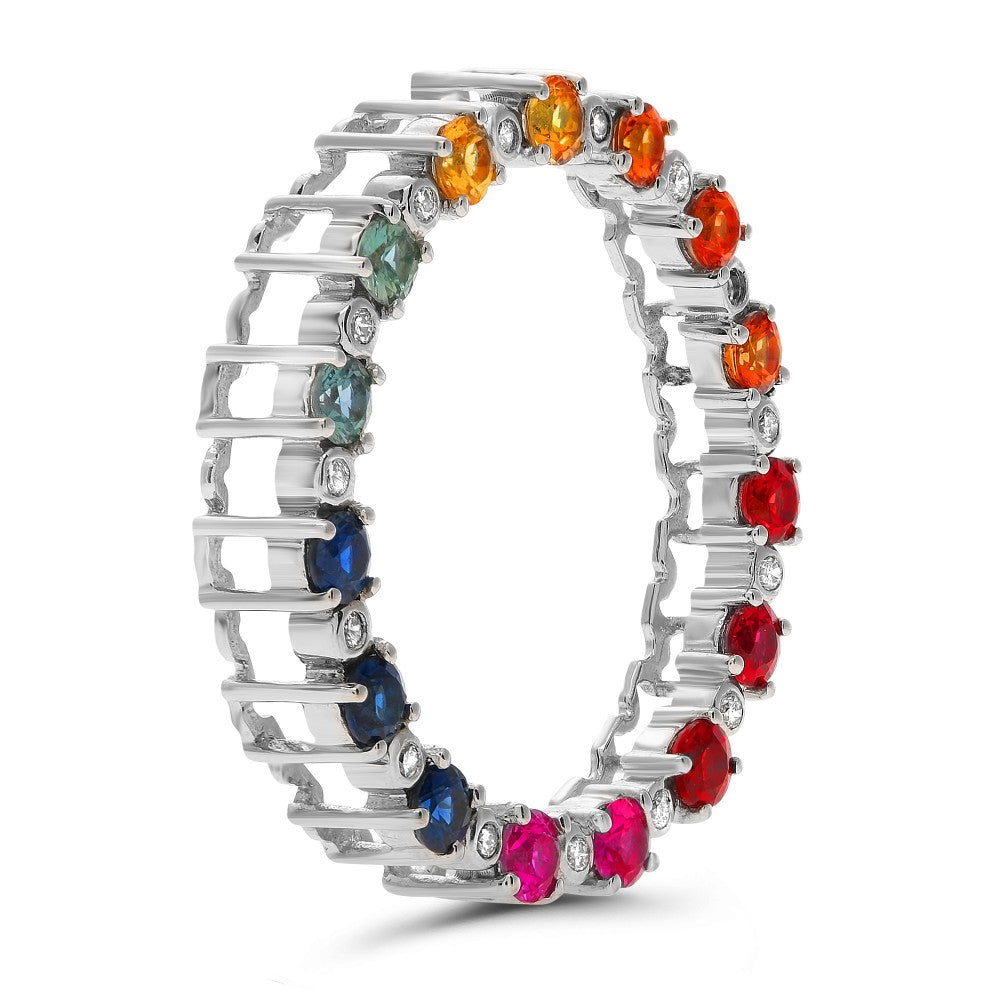 Rainbow Sapphire and Diamond Open Circle Necklace - Talisman Collection Fine Jewelers