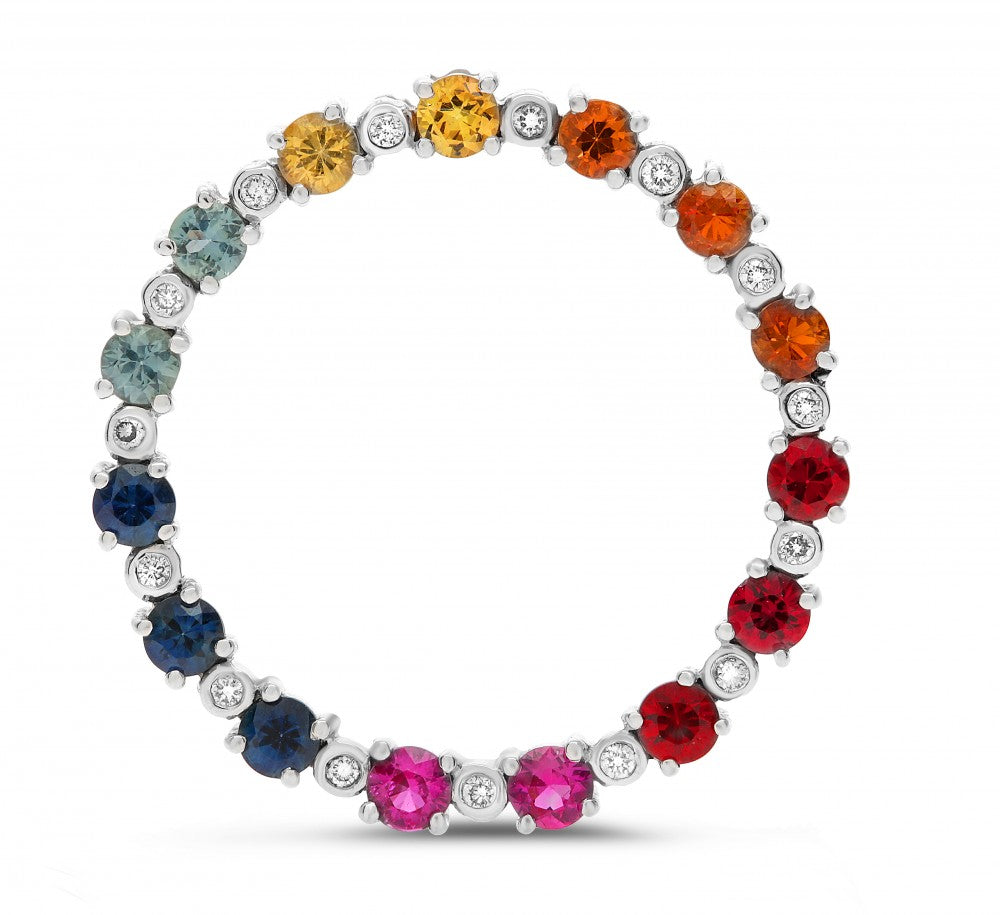 Rainbow Sapphire and Diamond Open Circle Necklace - Talisman Collection Fine Jewelers