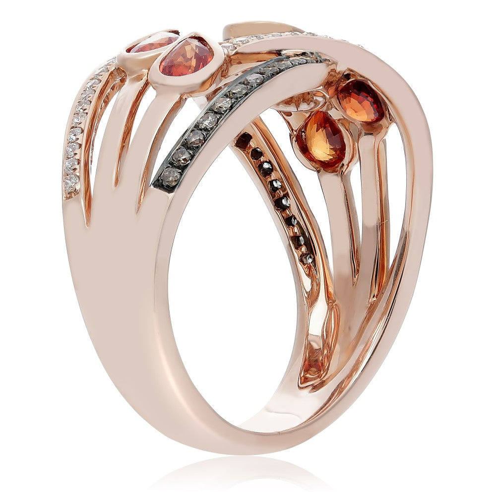 Orange Sapphire, Champagne and White Diamond Interwoven Ring - Talisman Collection Fine Jewelers