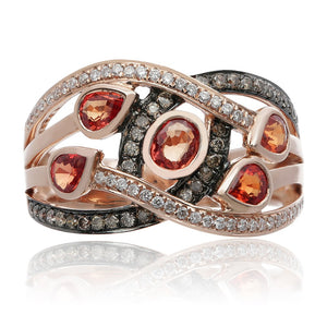 Orange Sapphire, Champagne and White Diamond Interwoven Ring - Talisman Collection Fine Jewelers