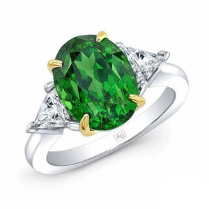 Tsavorite Garnet and Diamond Ring - GIA Certified - Untreated