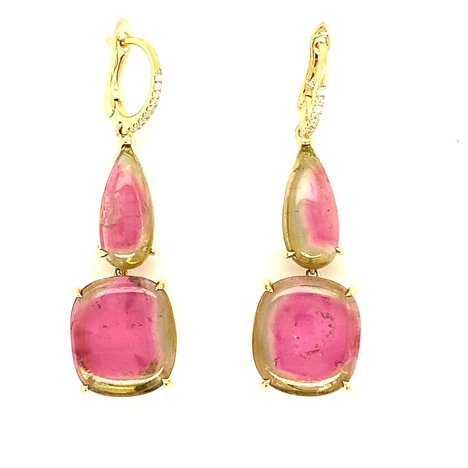 Watermelon Tourmaline and Diamond Drop Earrings by Lisa Nik