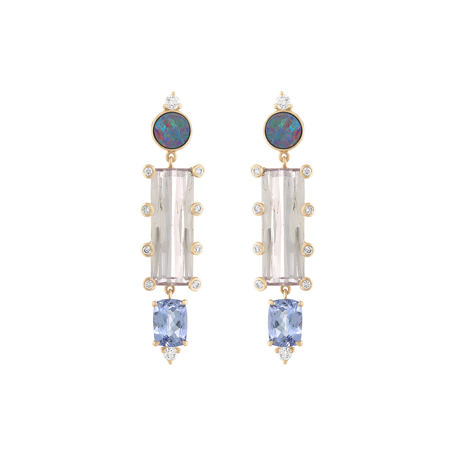 Morganite, Tanzanite and Boulder Opal Earrings by Eden Presley
