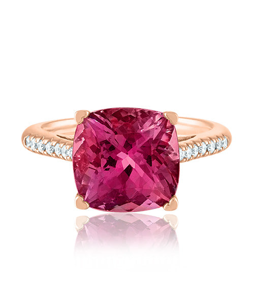 Cushion-Cut Rubellite and Diamond Ring by Lisa Nik