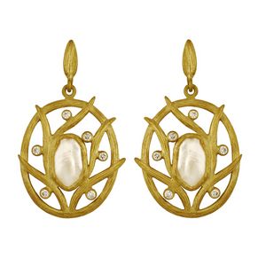 Pearl and Diamond Vine Pear Earrings by Laurie Kaiser available at Talisman Collection Fine Jewelers in El Dorado Hills, CA and online. Sophisticated and elegant, the Pearl and Diamond Vine Pear Earrings, feature natural pearls and white brilliant diamonds set in 18k yellow gold. With a total diamond weight of 0.17 carats, these exquisite earrings are perfect for any occasion. You'll love wearing them again and again.