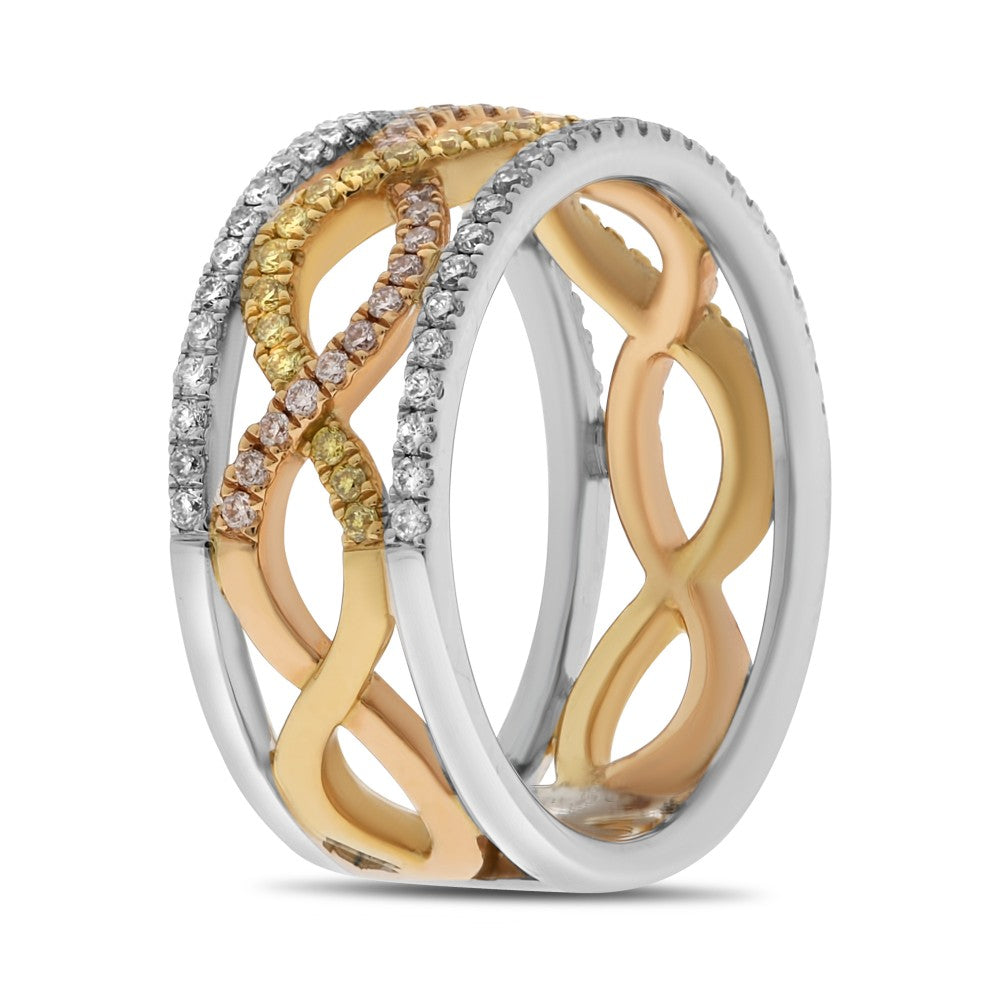 White, Pink and Yellow Diamond Tri-Gold Band - Talisman Collection Fine Jewelers