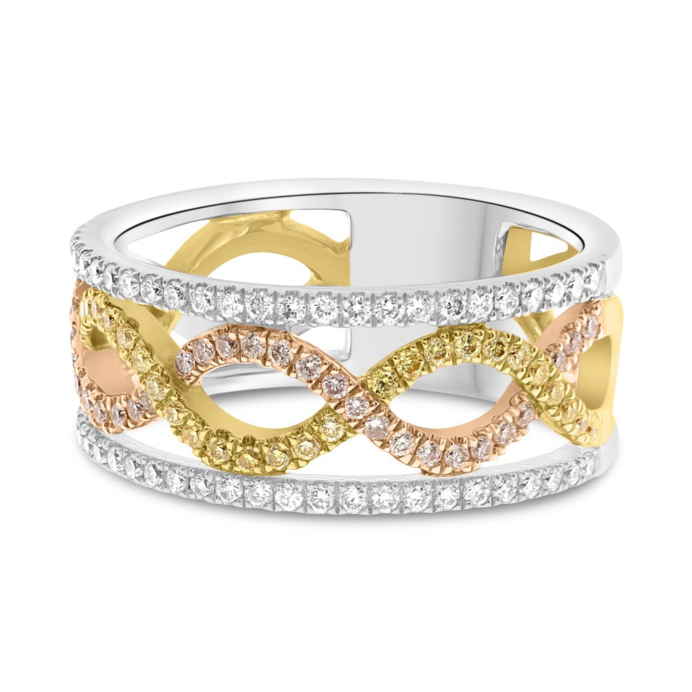 White, Pink and Yellow Diamond Tri-Gold Band - Talisman Collection Fine Jewelers