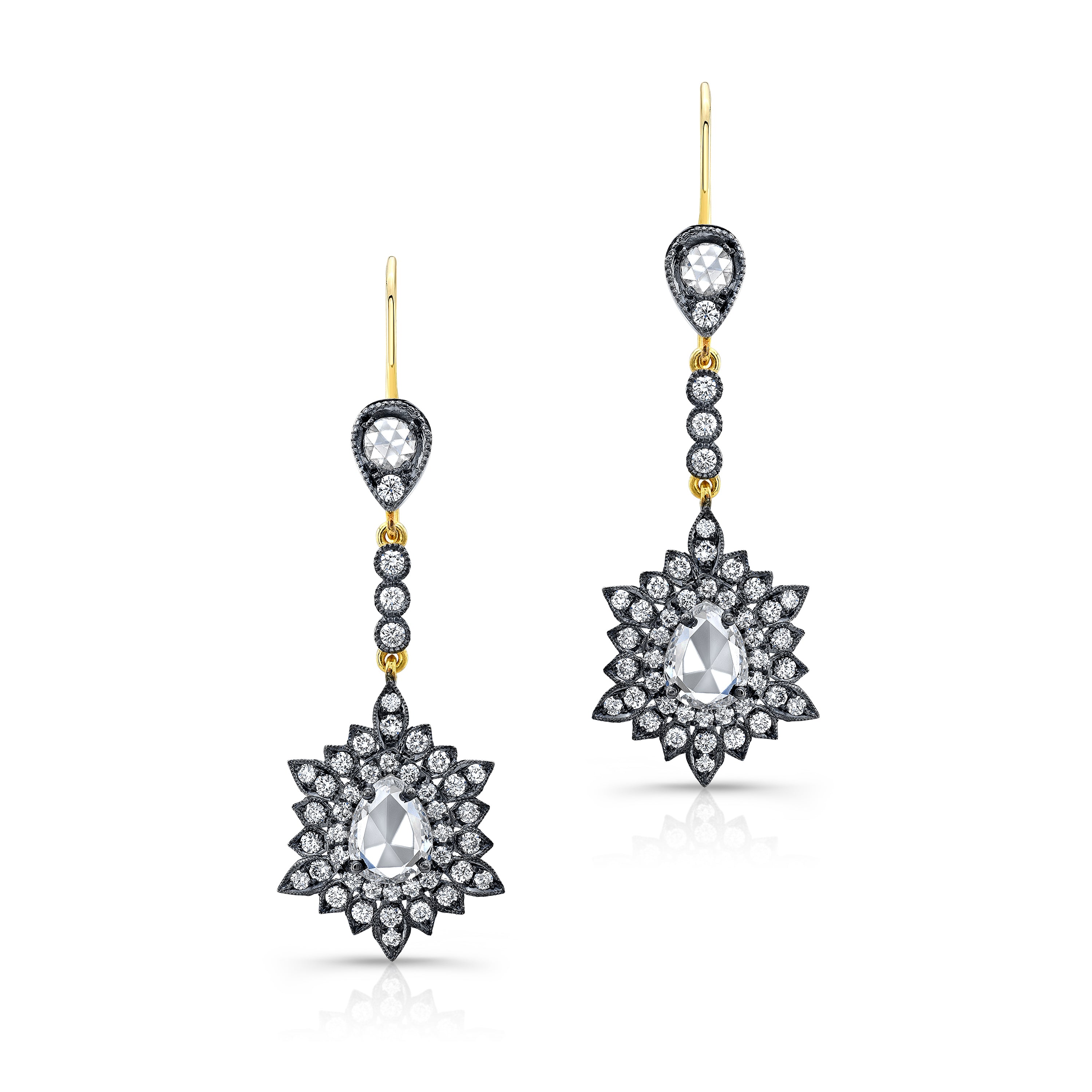 18k Yellow Gold and Diamond Drop Earrings by Lord Jewelry