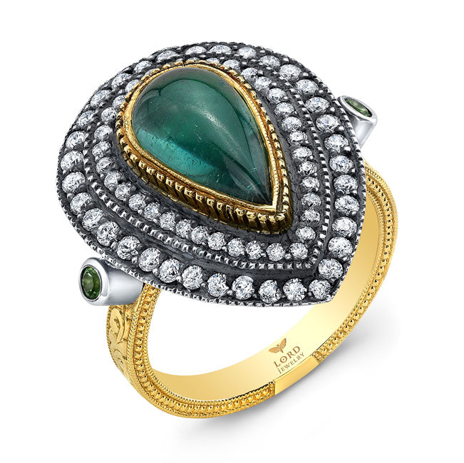 18k Yellow Gold, Green Tourmaline and Diamond Ring by Lord Jewelry - Talisman Collection Fine Jewelers
