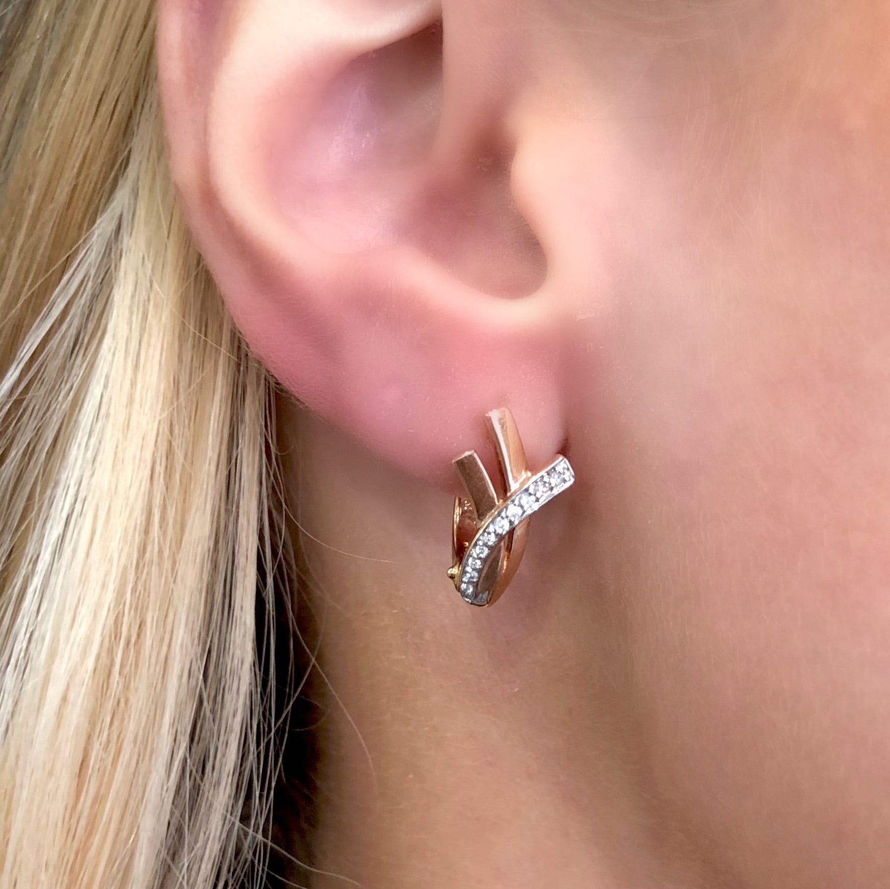 Diamond Stellar Hoop Earrings in 14k Rose Gold - Talisman Collection Fine Jewelers