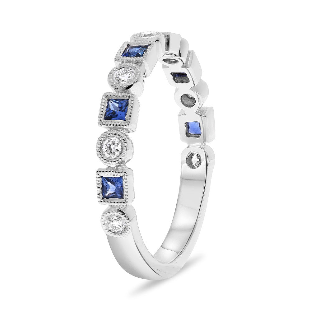 Blue Sapphire and Diamond Mixed Shape Stack Band - Talisman Collection Fine Jewelers