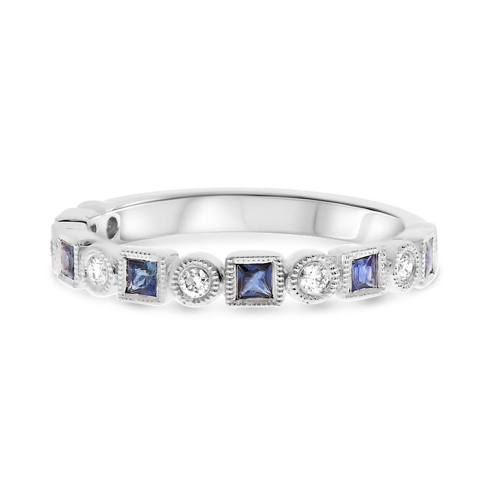Blue Sapphire and Diamond Mixed Shape Stack Band - Talisman Collection Fine Jewelers