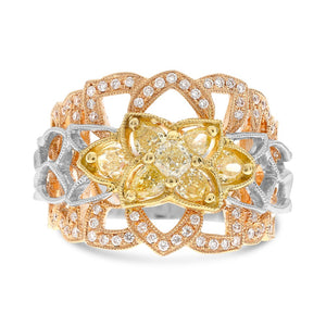 Yellow and White Diamond Flora Tri-Gold Ring - Talisman Collection Fine Jewelers