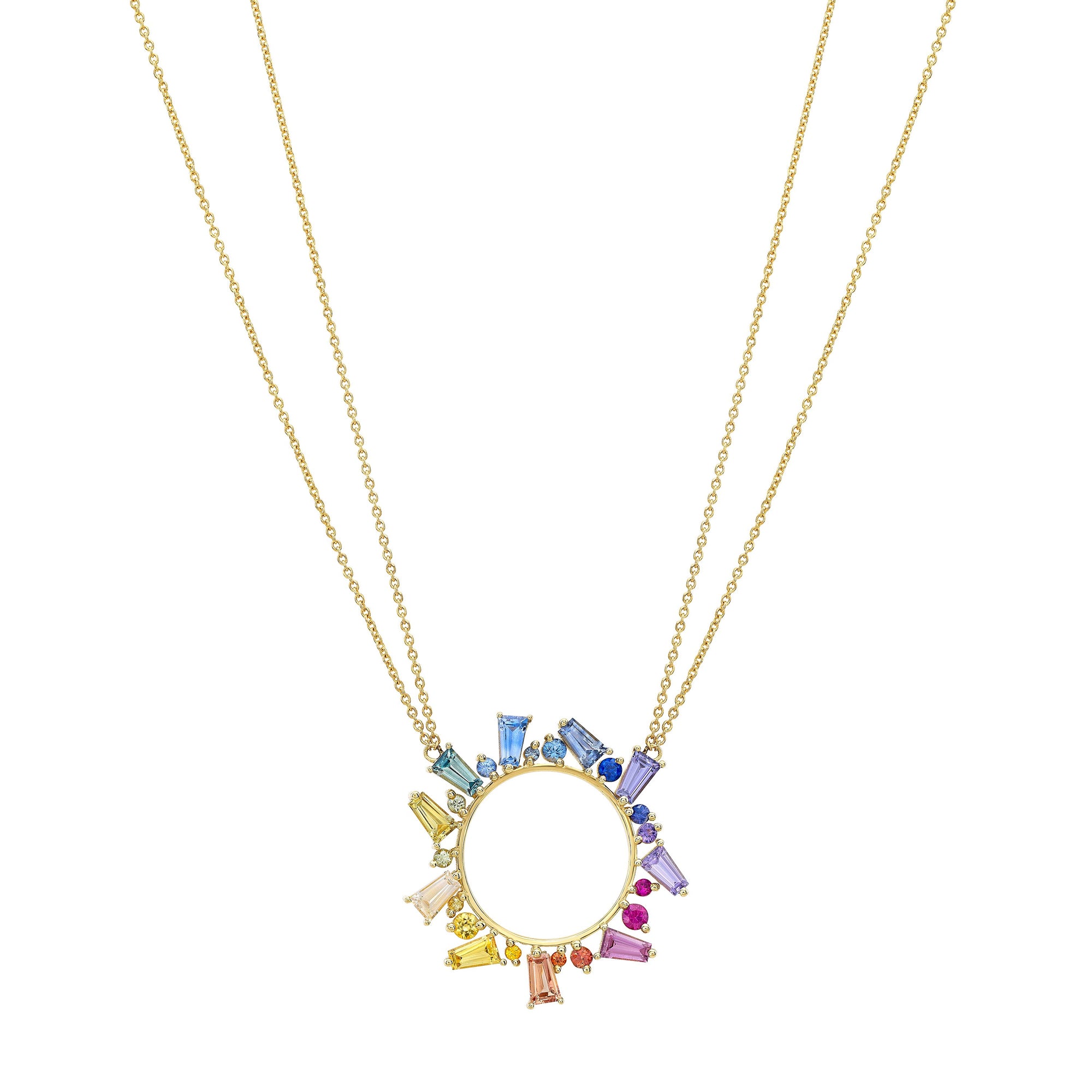 Rainbow Sapphire Open Circle Necklace by Meredith Young