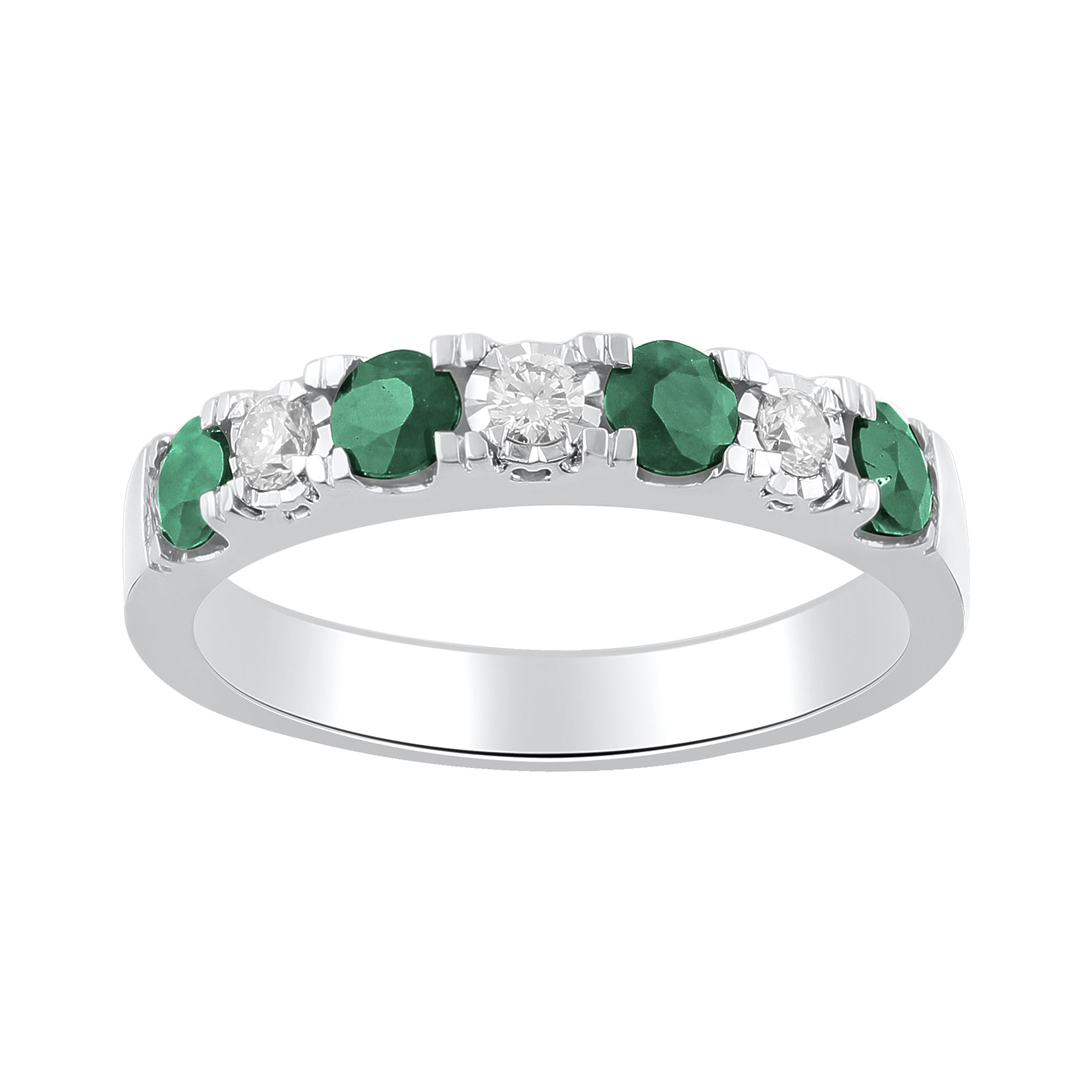 Emerald and Diamond Anniversary Band in 14k White Gold - Talisman Collection Fine Jewelers