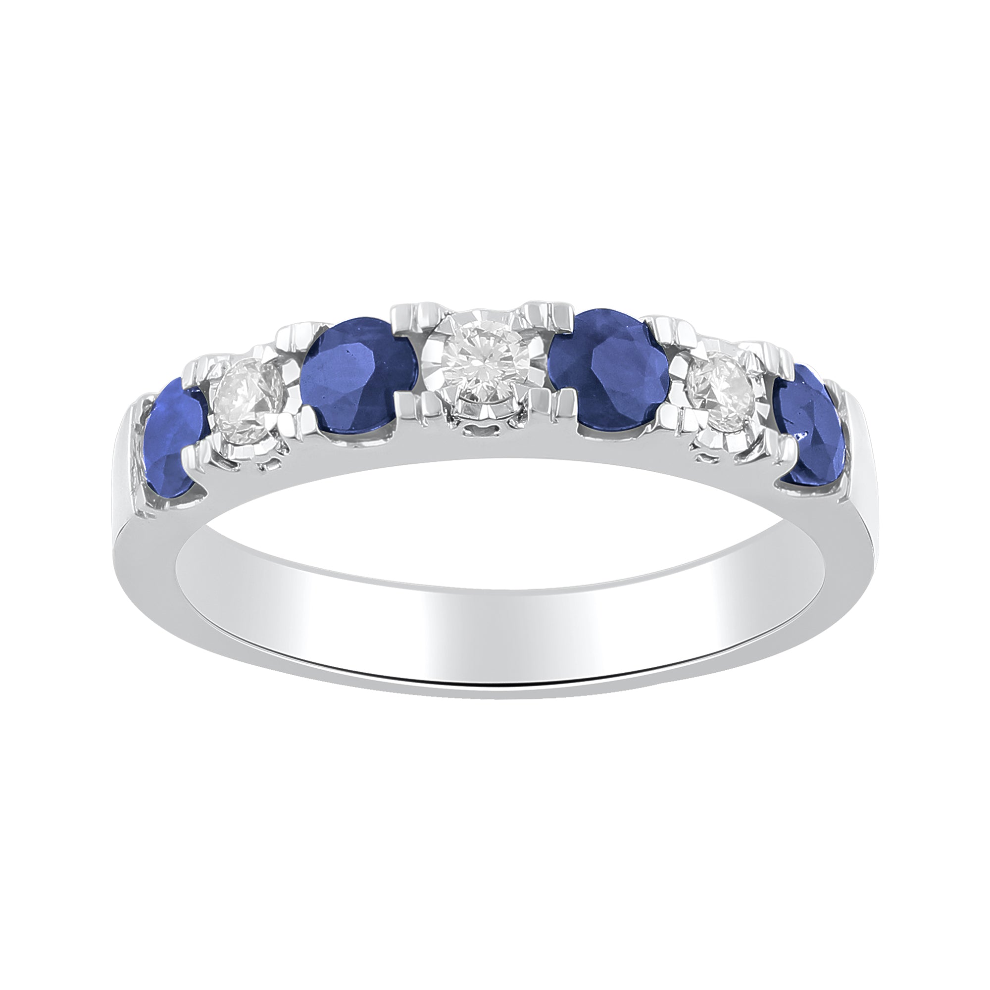 Sapphire and Diamond Anniversary Band in 14k White Gold - Talisman Collection Fine Jewelers