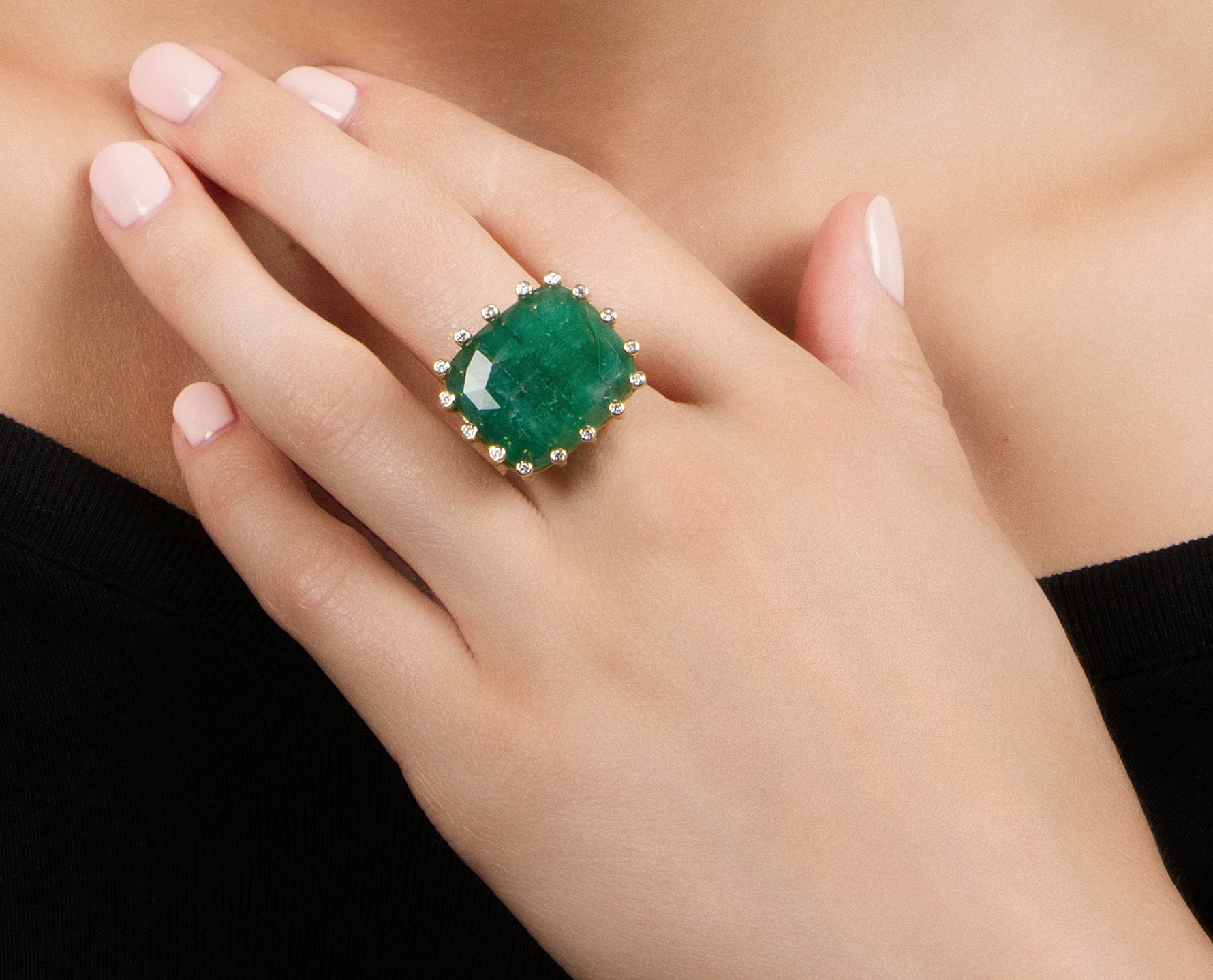 Emerald and Diamond Firecracker Ring by Suzy Landa - Talisman Collection Fine Jewelers