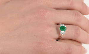 Colombian Emerald & Oval Diamond Platinum Ring - Talisman Collection Fine Jewelers