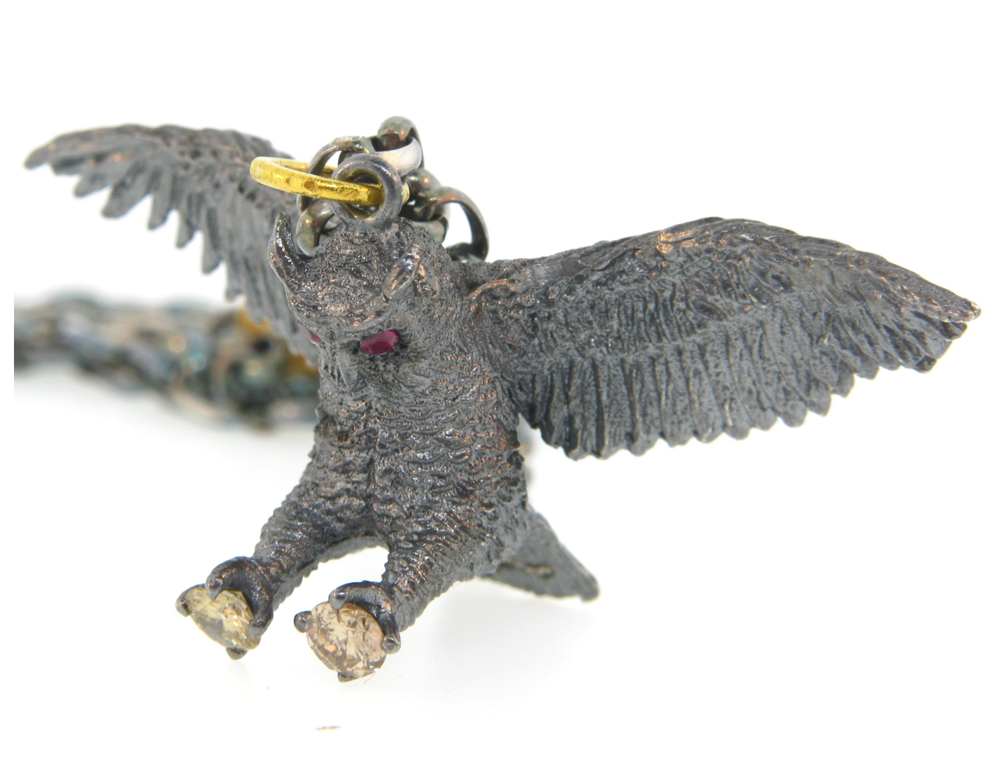 Great Horned Owl Ruby & Diamond Pendant by Atelier Minyon - Talisman Collection Fine Jewelers