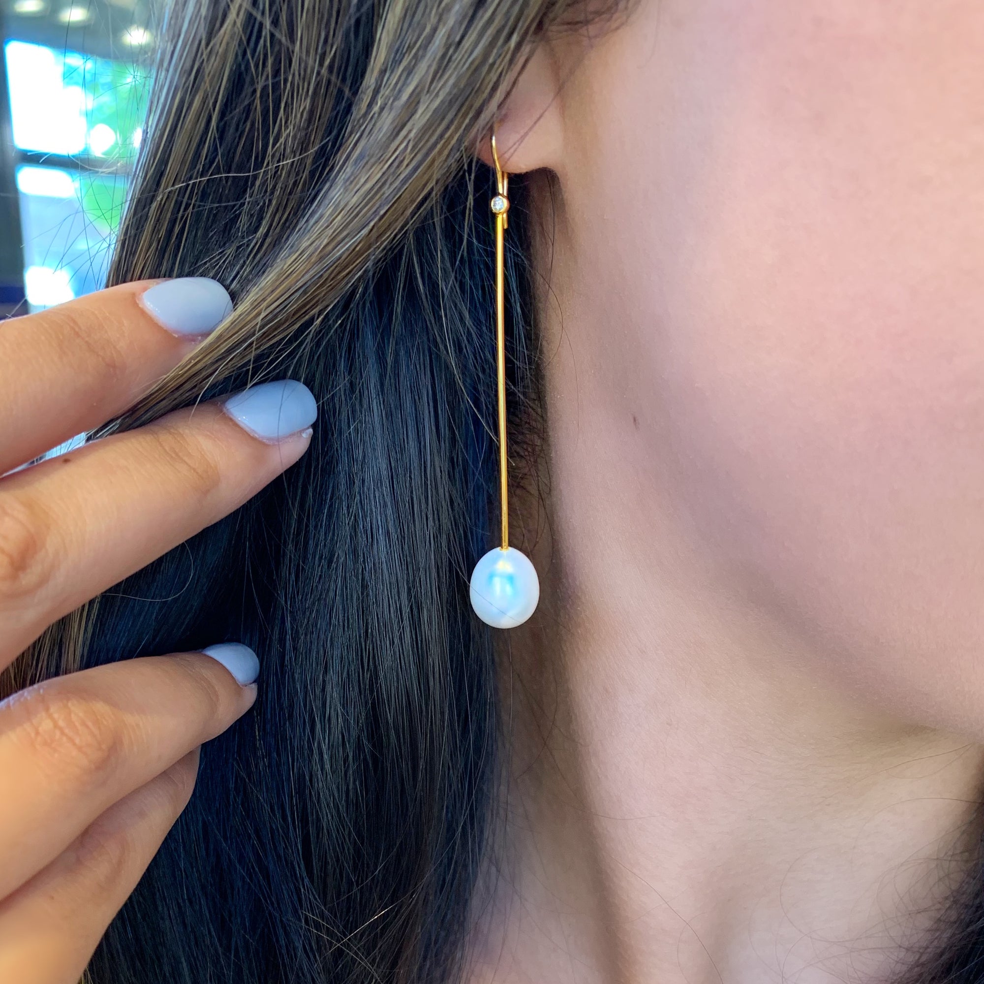 Diamond and Pearl Stick Drop Earrings - Talisman Collection Fine Jewelers